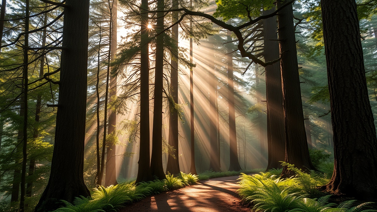 Dappled light through a forest canopy
