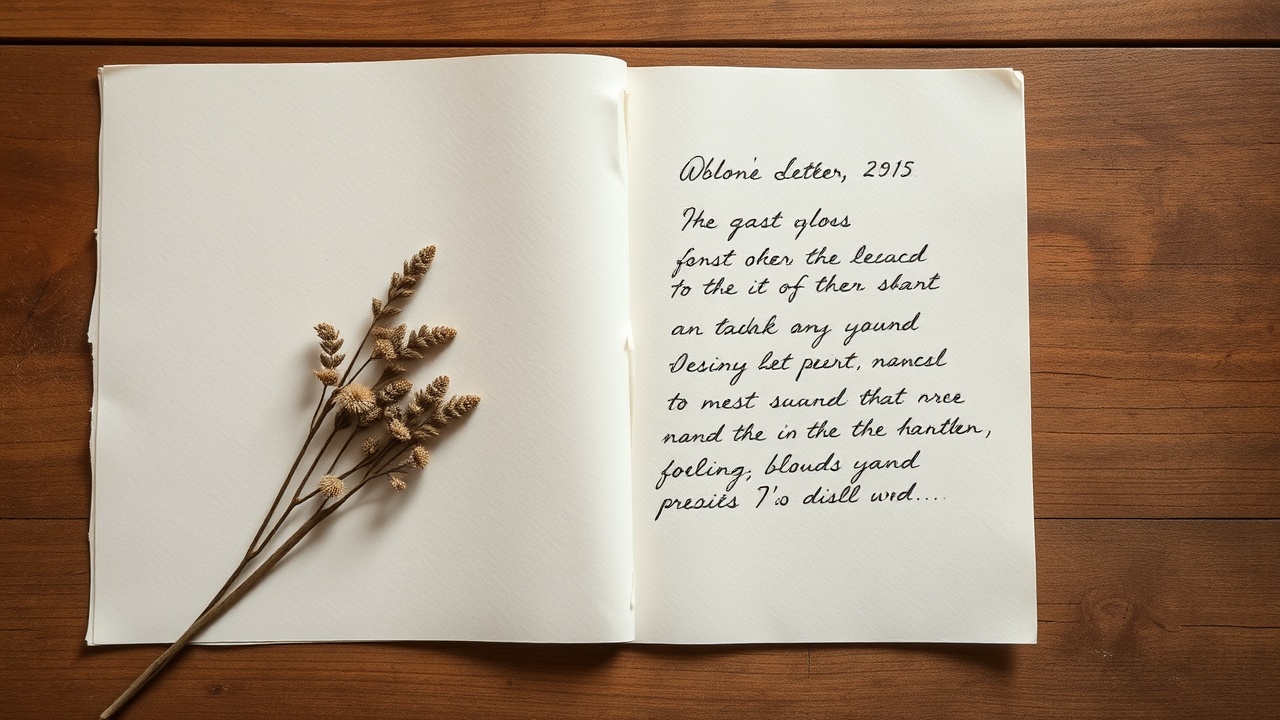 An open handwritten letter resting on a wooden table next to a steaming cup of coffee